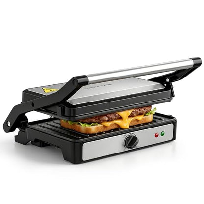 KEINVE Electric Panini Press Grill and Sandwich Maker, 900W Fast Heating Compact Panini Maker with Temperature Control, 180° Flat Open Non-Stick Griddle, 9.2 x 5.8" Plates for Steak, Burgers - size: 2 Slice(Temp Control)