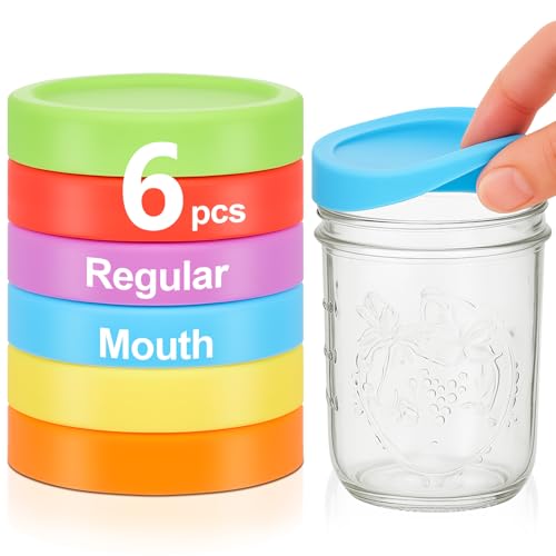 6 Pcs Silicone Regular Mouth Lids Mason Jar Lids Thickened Leak Proof Lid for 70 mm All Regular Mouth Mason Jars, Reusable Large Canning Jar Caps(Red, Orange, Yellow, Green, Blue, Purple) - color: Red, Orange, Yellow, Green, Blue, Purple, size: 70 mm