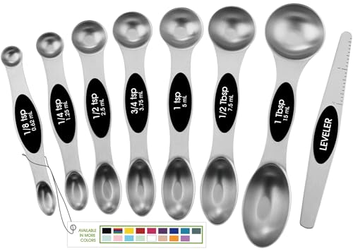 Spring Chef Stainless Steel Magnetic Measuring Spoons Set with Strong N45 Magnets, Heavy Duty Metal Kitchen Gadgets for Baking & Cooking, Fits in Most Kitchen Spice Jars, Set of 8 with Leveler, Black - color: Black, size: 1-Pack