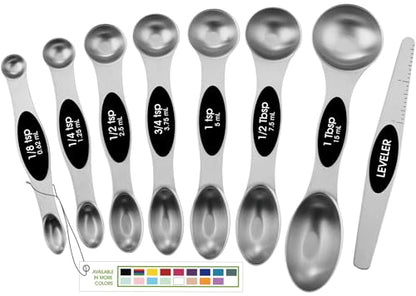 Spring Chef Stainless Steel Magnetic Measuring Spoons Set with Strong N45 Magnets, Heavy Duty Metal Kitchen Gadgets for Baking & Cooking, Fits in Most Kitchen Spice Jars, Set of 8 with Leveler, Black - color: Black, size: 1-Pack