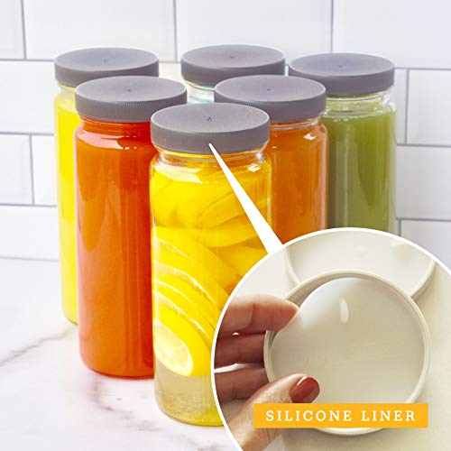16oz Glass Juice Bottles with Lids - 6 Pack Wide Mouth Glass Water Bottles for Juices, Smoothies, Beverage Storage - Durable, Reusable, Dishwasher Safe, Glass Bottles for Juicing (Grey Caps) - color: 16oz Grey Caps