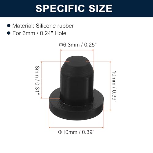 uxcell 32 Pieces Black Rubber Stopper, 6.3mm Plug Holes for 6mm/0.24" Hole - size: 6 mm