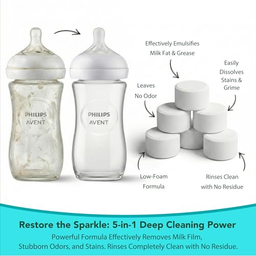 180PCS Bottle Washer Tablets, Plant-Based Detergent Tablets Compatible with Baby Brezza, Momcozy, Grownsy, Papablic and All Baby Bottle Washers, Removes Milk Residue & Odor from Bottles & Pump Parts