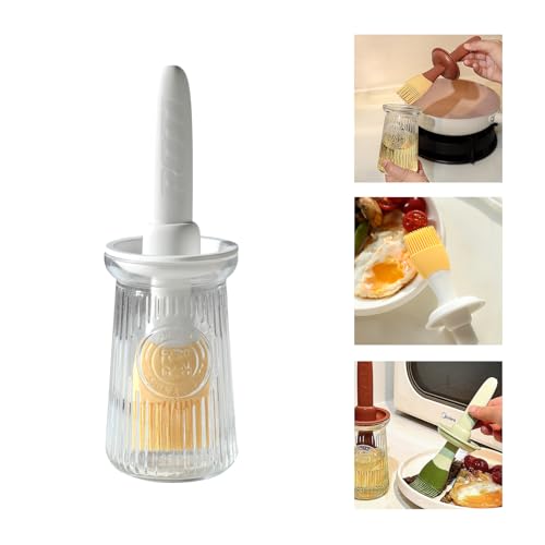 Oil Dispenser with Brush - Glass Olive Oil Dispenser for Kitchen, 3 IN 1 Oil Dispenser Bottle with Silicone Basting Brush for Cooking Vinegar Sauce BBQ Grill Frying (White) - color: White, style: 1 Pack