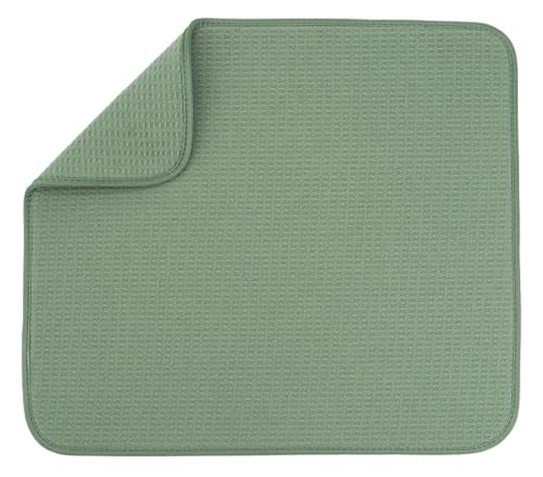 S&T INC. Dish Drying Mat, 16" x 18", Large, Sage Green | Absorbent Microfiber, Kitchen Counter Mat for Dishes, Utensils, Pots and Pans, Machine Washable - size: 16" x 18"