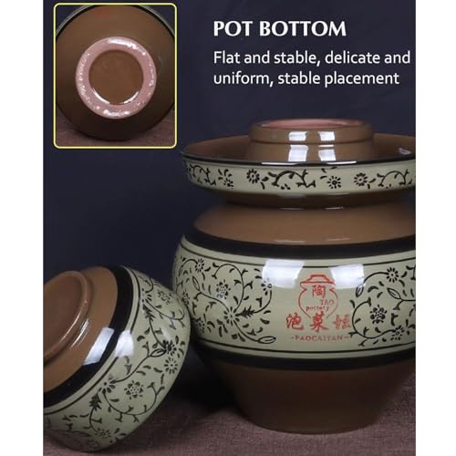 Traditional Chinese Ceramic Fermentation Crock With Lid, Stoneware Sauerkraut Pickling Jar, 1 Pcs(2.5L) - size: 2.5L