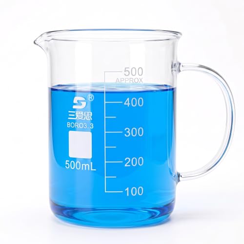 TISMART Glass Beaker Measuring Cup Boro 3.3-250/500/1000ML(500ml) | Corrosion-resistant, Anti-oxidation, Heat for Lab, Teaching, Craft, Cooking, DIY, Liquid, Science Lab