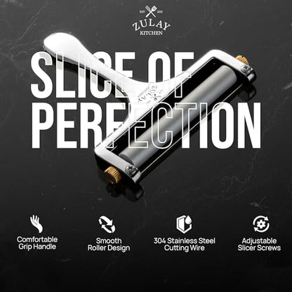 Zulay Kitchen Stainless Steel Wire Cheese Slicer - Adjustable Hand Held Cheese Cutter with 2 Extra Wires - Premium Cheese Knife for Mozzarella, Cheddar, Gruyere - Cheese Cutter with Wire (Silver) - color: Silver