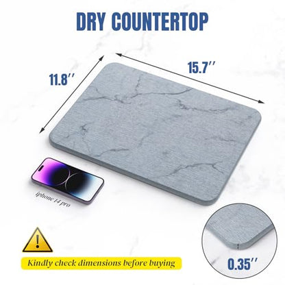 Quick Dry Stone Drying Mat for Kitchen Counter, Water-Absorbent Diatomaceous Dish Drying Mats, Multi-Purpose Stone Drying Tray for Cups Dishes Bottles - color: Ash-Marble