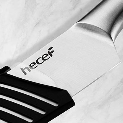 hecef Silver Kitchen knife set of 5, Satin Finish Blade with Hollow Handle, includes 8" Chef, 8" Bread, 8" Santoku, 5" Utility and 3.5" paring knife - style: 5 PCS
