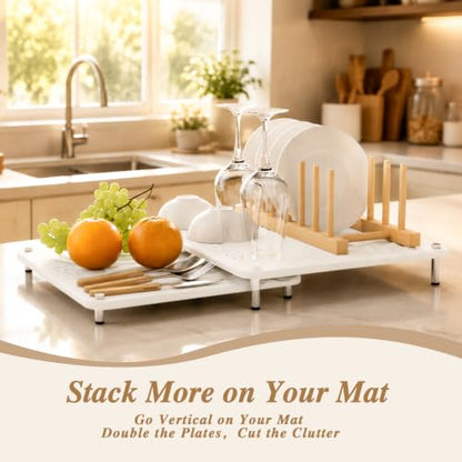 VERIFOST Nested Dish Drying Mat with Bamboo Rack for Dishes, 2Pcs Diatomaceous Earth Stone, Fast Stone Drying Mat for Kitchen Counter with Non-slip Feet, Pearl - color: Bamboo Rack Pearl
