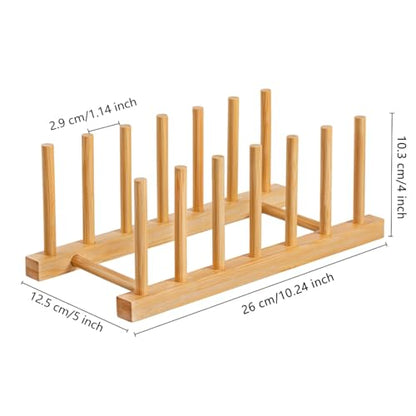 HBlife 2pcs Bamboo Dish Plate Bowl Cup Book Pot Lid Cutting Board Drying Rack Stand Drainer Storage Holder Organizer Kitchen Cabinet（Keep Dry） - color: Bamboo 6 Slots 2pcs