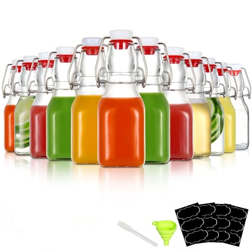 YEBODA 4oz Swing Top Glass Bottles,Small Flip Top Glass bottles with airtight Caps for Home Brewing,Kombucha,2nd Fermentation,Kefir,Beverages,Soda,Oils,Vinegar,Limoncello,Vanilla extract 12 Pack