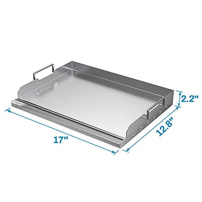 Skyflame Universal Stainless Steel Griddle Flat Top Plate with Even Heating Bracing for BBQ Charcoal/Gas Grills, Camping, Tailgating, and Parties 17" x 13" - size: 17" x 13" x 2.2"