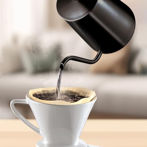 Easyworkz Gooseneck Pour Over Coffee Kettle 30 fl oz with Thermometer Stainless Steel Hand Drip Coffee Pot With Long Narrow Spout,Suitable for Induction Cookers - color: Black