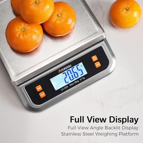 Atogou 88lb Commercial Digital Kitchen Scale 40kg/1g, with 6 Units Conversion, Stainless Steel, LCD Display, AA Battery or Plug-in Use for Baking, Bread, Cooking, Meat LC200 Grey - size: Grey 88 lb (40 kg)