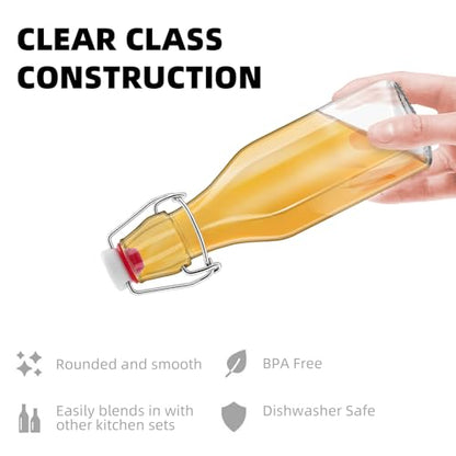 1Pc(8.5oz Square) clear Swing Top Brewing Bottles with Leak Proof Easy Caps, Glass Beer Bottle Flip Top Bottles For Kombucha, Kefir, Vanilla Extract, Beer (8.5oz Square) - size: 8.5 Ounces