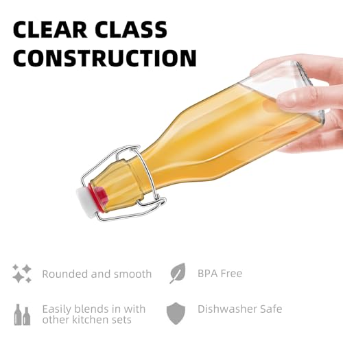 1Pc(8.5oz Square) clear Swing Top Brewing Bottles with Leak Proof Easy Caps, Glass Beer Bottle Flip Top Bottles For Kombucha, Kefir, Vanilla Extract, Beer (8.5oz Square) - size: 8.5 Ounces