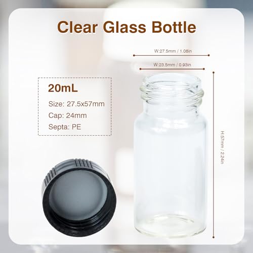 ALWSCI Sample Vial, Clear Glass 24-400 Thread Storage Vial, 20 ml Capacity, 27.5 mm I.D. x 57 mm with 24-400 Black Closed Cap, PE Liner, pack of 100 - color: Clear, size: 27*57mm & 20ml (5dram)