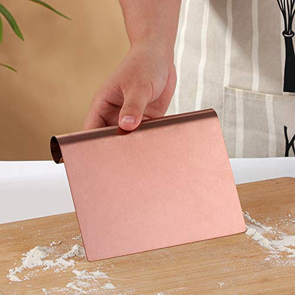 Stainless Steel Multifunctional Flour Scraper Mirror Polished Cake & Pizza Cutter Dough & Pastry Cutter Baking Scale Scraper & Butter Knife With Scale Pastry Bread Separator Rose Gold - color: Rose Gold