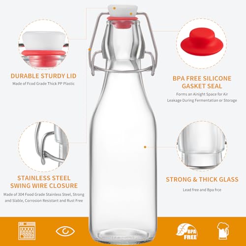 8 Set, 8 OZ Swing Top Glass Bottles - Vanilla Extract Bottles Flip Top Beer Brewing Bottles with Stopper for Syrup Bottle,Kombucha,Mead Kefir,Extract,Juice,Tea,Wine - Airtight Cap Lids