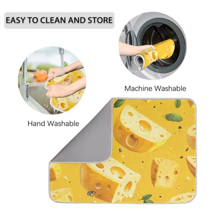 Cheese Dish Drying Mat for Kitchen Counter Yellow Cheese Absorbent Drainer Mats Microfiber Dish Dry Pad Washable Coffee Bar Decor 16x18 Inch - size: 16" x 18"