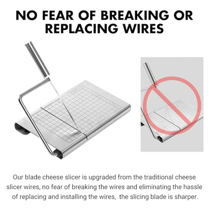 Stainless Steel Cheese Slicer - Multipurpose Cheese Cutter for Block Cheese, Butter, Fruits & Vegetables - Easy to Clean, Dishwasher Safe - size: Square