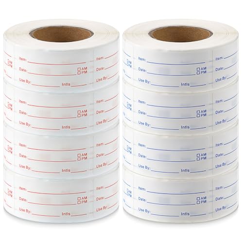 8 Rolls 4000 Pcs Removable Freezer Labels for Food Containers, 1 x 2 Inch No-Residue Food Labels Easy to Write On Foods Date Label Stickers for Kitchen Restaurants Grocery Stores Markets