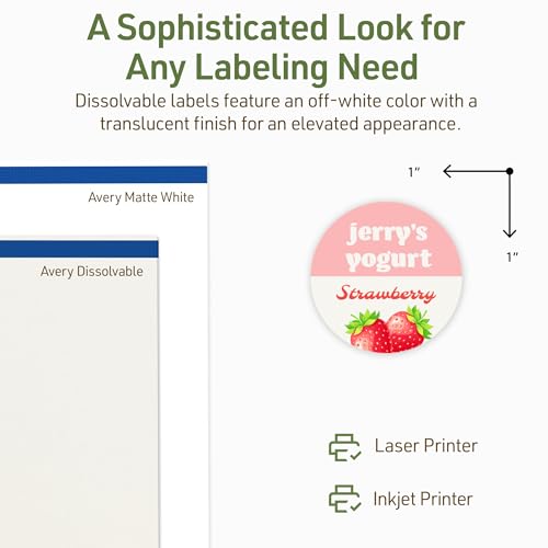 Avery Dissolvable Round Labels, Sure Feed Technology, 1" Diameter, Matte White, Print-to-The-Edge, Laser/Inkjet Printable, 240 Labels Total - style: 240 labels