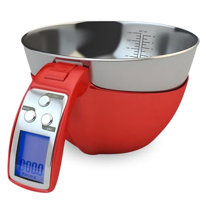 Fradel Digital Kitchen Food Scale with Bowl - 11lb, Grams & Ounces - Removable, Dishwasher-Safe Mixing Bowl - Red - color: Red