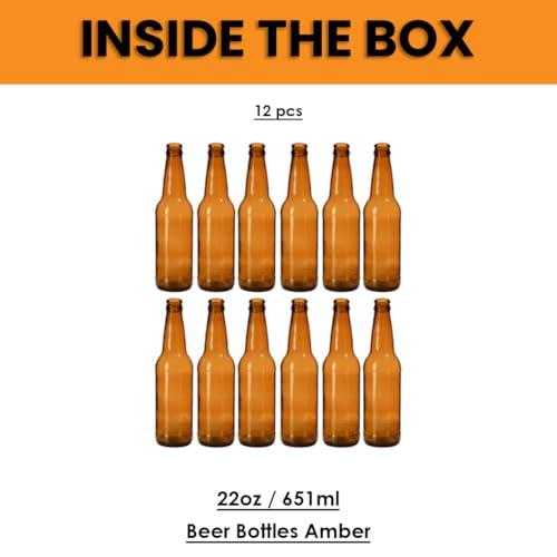 FastRack 22 oz Longneck Beer Bottles | Crown Cap Refillable Amber Beer Bottle | Food Grade – ECO Friendly Bottles for Home Brewing | Case of 12
