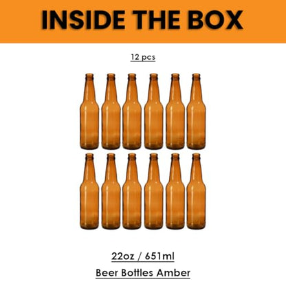 FastRack 22 oz Longneck Beer Bottles | Crown Cap Refillable Amber Beer Bottle | Food Grade – ECO Friendly Bottles for Home Brewing | Case of 12