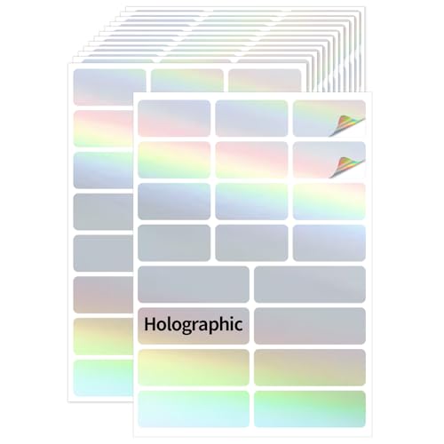 Holographic Label Stickers Writable Holographic Silver Gift Labels, Matte-Self Adhesive Silver Labels Stickers for Essential Oil Bottle, Jars, Food Storage or Gift Decoration (2 Size, 300 Sheet) - color: Silver, size: 1 x 2 inches, 1 x 3 inches Set