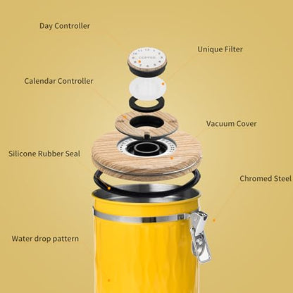 TEDSWAIT Coffee Container with Sealed Cantilever Lid and Scoop, Airtight Stainless Steel Kitchen Food Storage Canister with Date Tracker, 1.8L(Yellow) - color: Yellow