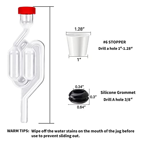 Zazolyne 5ct. S - Shape Airlock with # 6 Stopper 5pcs & Grommets 10pcs,Bubble Fermentation Airlock for Brewing Wine Making Sauerkraut Kimchi (Improved Version) - size: 5pcs Airlock+5pcs Stoppers+10pcs Grommets