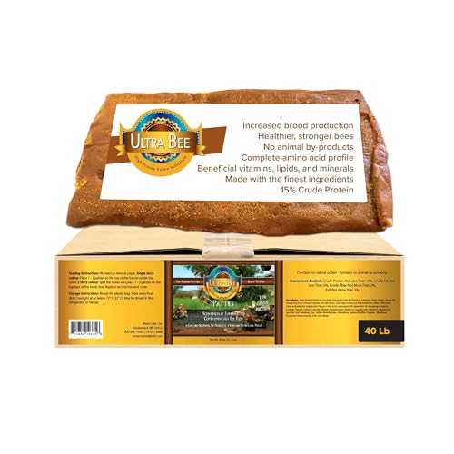 Mann Lake Ultra Bee Pollen Substitute Patties, High Protein Honey Bee Food with Vitamins & Amino Acids for Spring, Fall Brood Boost & Winter Colony Survival, Animal Byproduct Free, Made in USA, 40 Lbs - size: 40 Pound (Pack of 1), style: Ultra Bee