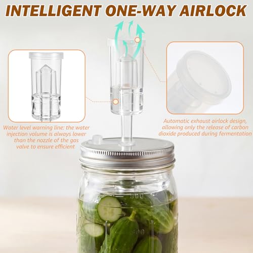 Fermentation Kit for Wide Mouth Jar, Pickling and Sauerkraut Kit with Glass Fermentation Weights Fermenting Lids Airlocks Silicone Gaskets for Pickles (Jar not included)