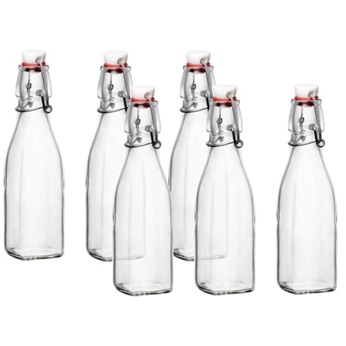 Bormioli Rocco 8.5oz Swing Bottle (Set of 6) - Reusable Glass Bottles with Airtight Leakproof Swing Tops, BPA-Free Bottle, Great for Homemade Syrups, Dressings, Infused Oils, Fresh Juices - size: 6 Count (Pack of 1)