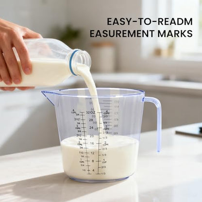 4Pcs Measuring Cups Sets,4 Sizes 150/300/600/1000ML,Liquid Measuring Cups For Kitchen BPA Free Plastic with Nozzle Handle Multiple Measurement Scales Thick (White)