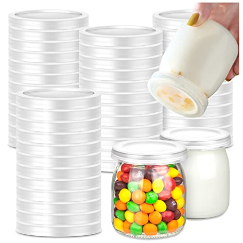50Pcs Yogurt Jar Lids Set, Yogurt Container Lids Clear Plastic, Reusable Replacement Food Storage Lids for Yogurt Jar Sealing Rings Wide Mouth Storage(2.6inch) - color: White-50