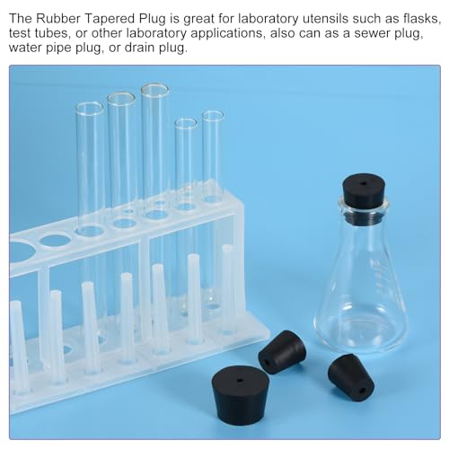MECCANIXITY Rubber Tapered Plug 16mm to 20mm Solid Test Tubes Bungs Stopper with Hole Black for Lab Home 16 Pieces - size: 16mm-20mm