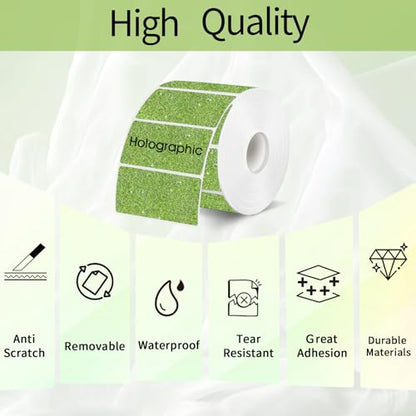 Square Holographic Thermal Labels Stickers, 2" x 2" Thermal Stickers Labels, Waterproof Glitter Direct Thermal Printer Label for Small Business- Holographic Green - color: Glitter Green, size: 2 X 2