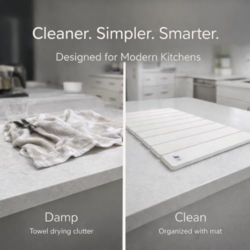 Premium White Stone Dish Drying Mat - 19x15 Ultra Absorbent Diatomaceous Earth Dish Drying Rack, Crack-Resistant Kitchen Appliance, Non-Slip Modern Kitchen Decor.