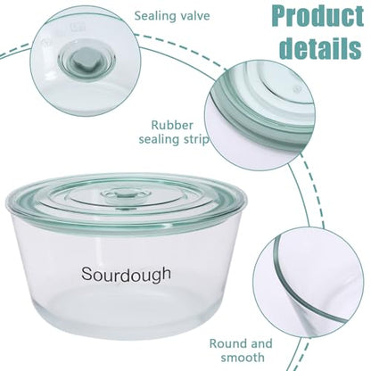 3L/101 oz Sourdough Starter Jar, Sourdough Bread Baking Supplies, Wide Mouth Glass Jar with Airtight Lid, Sour Dough Tools Kit, Food Storage Container for Kitchen Countertop, Round, Clear - size: Round