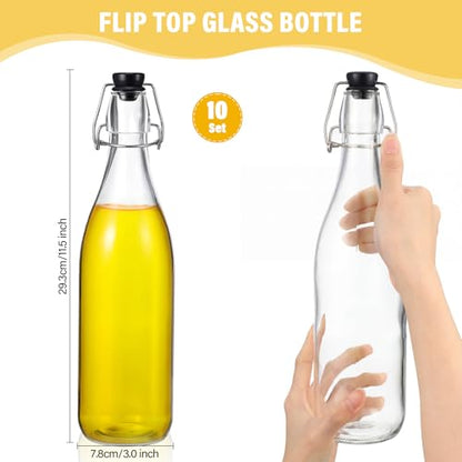 Aoriher 12 Pcs 25 oz Swing Top Glass Bottles 750 ml Glass Bottles with Black Caps for Home Brewing Kombucha Homemade Juices Beer Water Oil Vinegar Soda Syrup Kefir Beverages - color: Clear, Black
