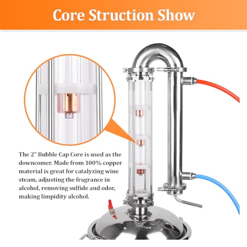 YUEWO Alcohol Still 5.8GAL/13.2GAL Stainless Steel Alcohol Distiller Home Brewing Distillery Kit with 2” Crystal Still Column for DIY Whisky Wine Brandy Gin Vodka Alcohol Making - size: CT02-5.8GAL/22L