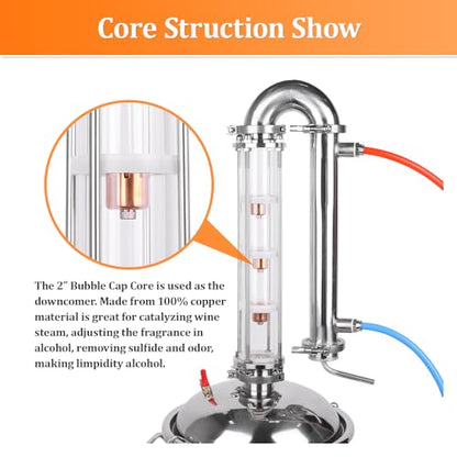 YUEWO Alcohol Still 5.8GAL/13.2GAL Stainless Steel Alcohol Distiller Home Brewing Distillery Kit with 2” Crystal Still Column for DIY Whisky Wine Brandy Gin Vodka Alcohol Making - size: CT02-13.2GAL/50L