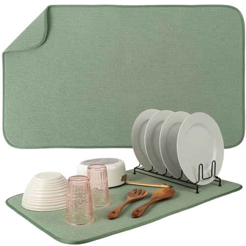 S&T INC. Dish Drying Mat, 18" x 30", Jumbo, Sage Green | Absorbent Microfiber, XXL Kitchen Counter Mat for Dishes, Utensils, Pots and Pans, Machine Washable - size: 18" x 30"