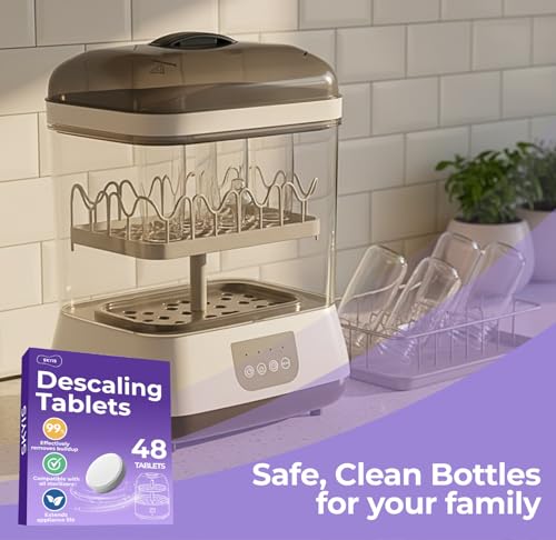 Skyis 48 Count Descaling Tablets for Baby Bottle Sterilizer & Washer, Compatible with Baby Brezza, Momcozy, Papablic & All Brands | Non-Toxic Limescale Remover
