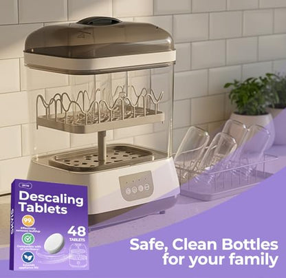 Skyis 48 Count Descaling Tablets for Baby Bottle Sterilizer & Washer, Compatible with Baby Brezza, Momcozy, Papablic & All Brands | Non-Toxic Limescale Remover